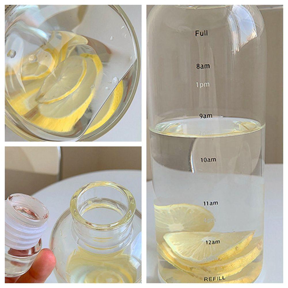 [Elegan] Botol Air Minum500/750ML Simple Transparan Drinkware Sealing Lid Untuk Sekolah Travel Dengan Penanda Waktu Drinking Cup