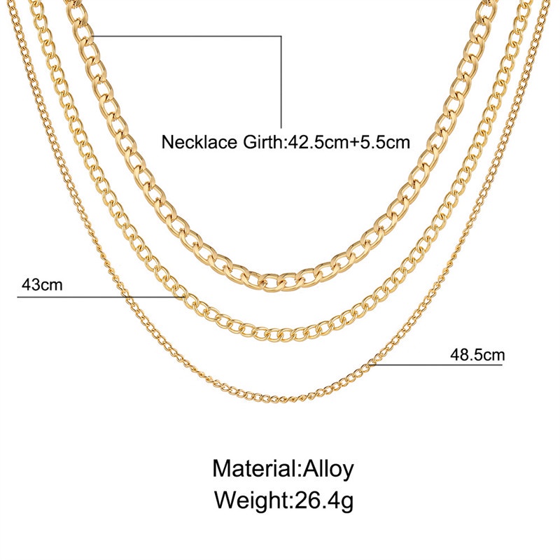 Set Kalung Choker Rantai Multilayer Bahan Metal Tebal Gaya Hip Hop Untuk Wanita