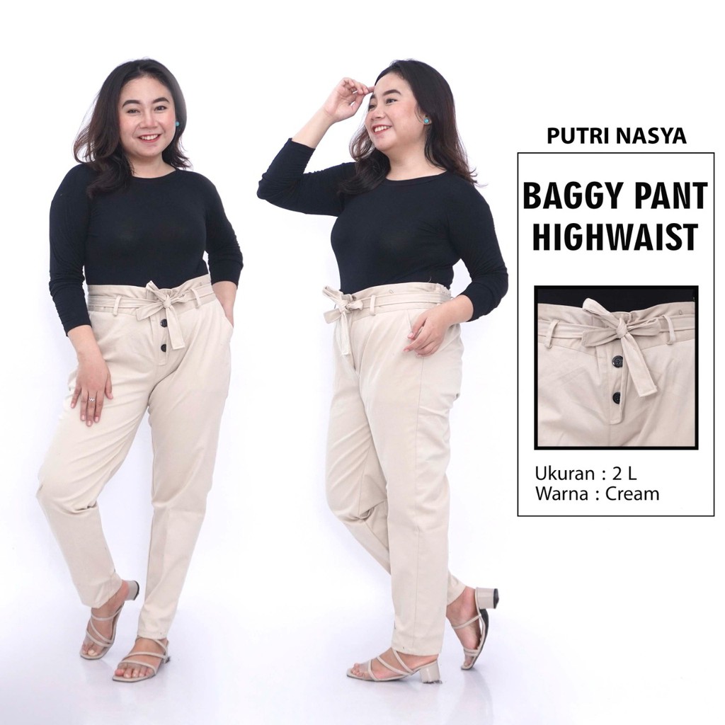 Celana Baggy Pant Super Jumbo Formal XL 4L 5L 6L 8L Big Size Chino Kerja Cream Moca Capucino Hitam / Celana Kantor Wanita Jumbo / Celana Kerja Big Size Wanita / Celana Karet Katun Bahan Formal / Celana Kekinian Super Big Model Terbaru Seragam Wanita