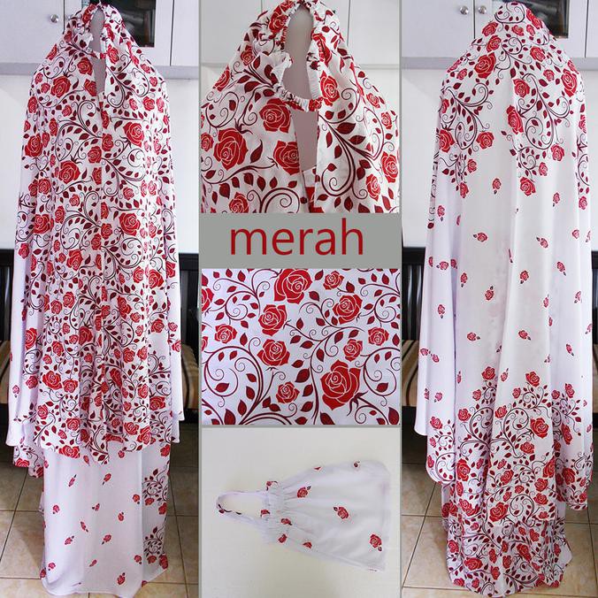 Sale  Mukena Bali Motif Bunga Mawar Warnamerah Dasar Putih G-1069 Murah