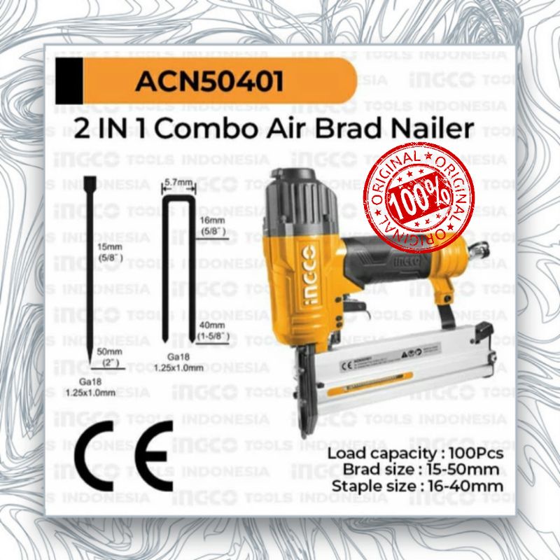 

ORIGINAL!!! Staples Paku Tembak Angin 2 in 1 Combo Air Brad Nailer INGCO ACN50401