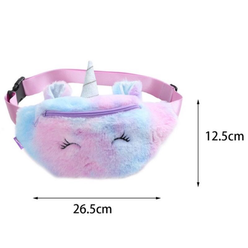 WAISTBAG UNICORN/TAS PINGGANG ANAK BAHAN VELVO BULU UK.25*25Cm