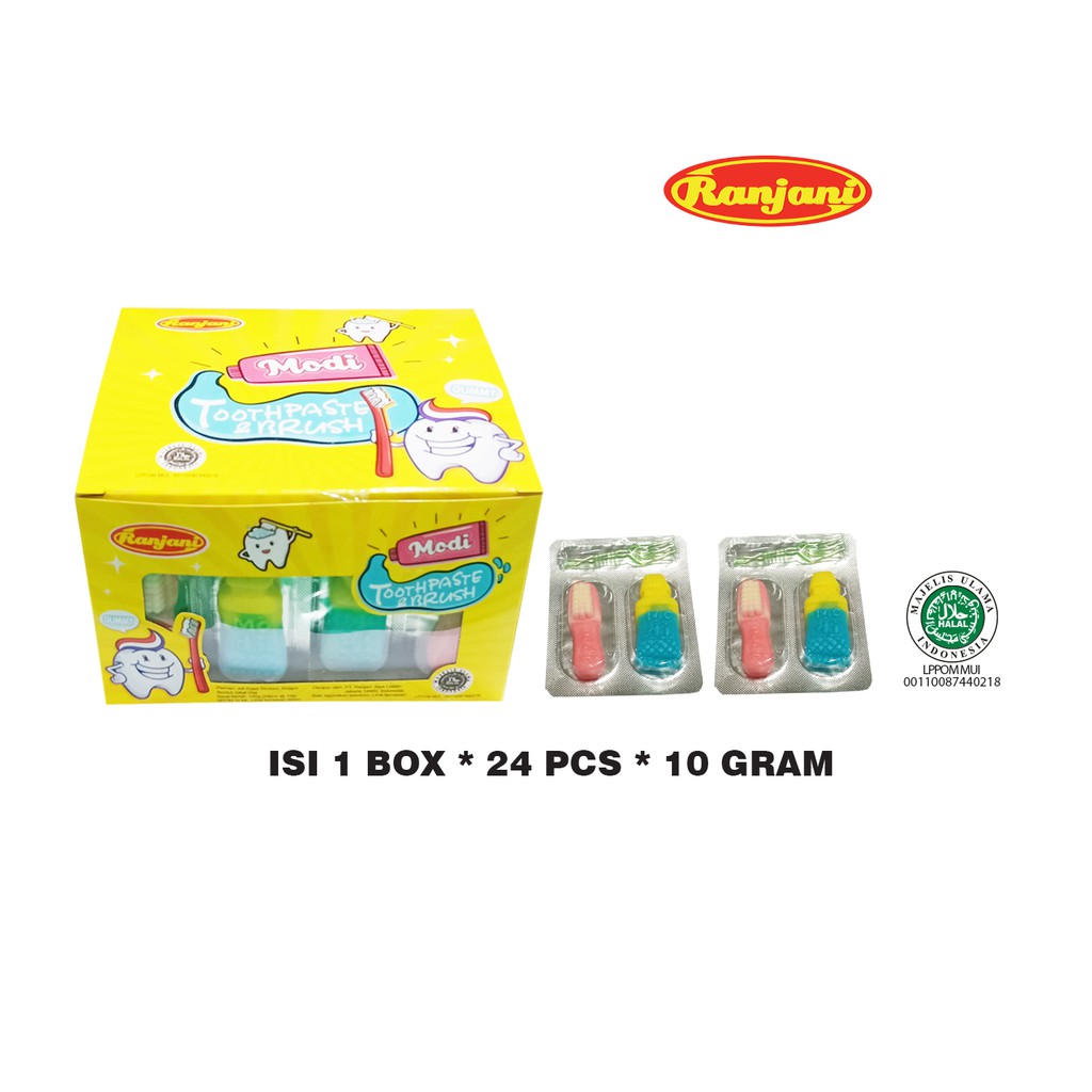 

Permen Gummy Modi ToothPaste & Brush Aneka Rasa 1Box * 24Pcs * 10Gram