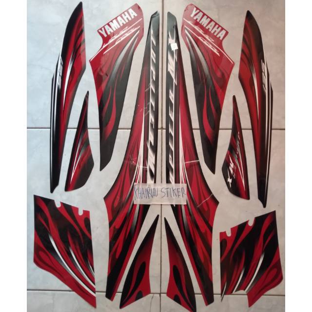 Striping stiker Jupiter MX cw kopling merah hitam 2009 09 merk AJS termurah tahan pernis clear lapis