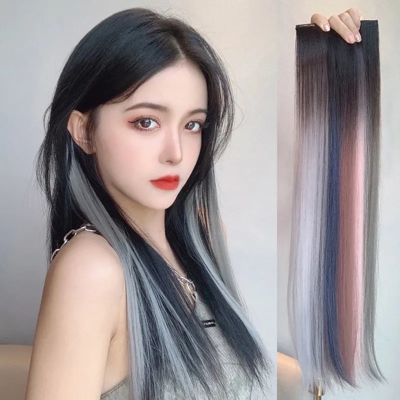 We Flower 1PC Wig Rambut Extensions Model Panjang Lurus Warna Gradien Tahan Panas Untuk Wanita