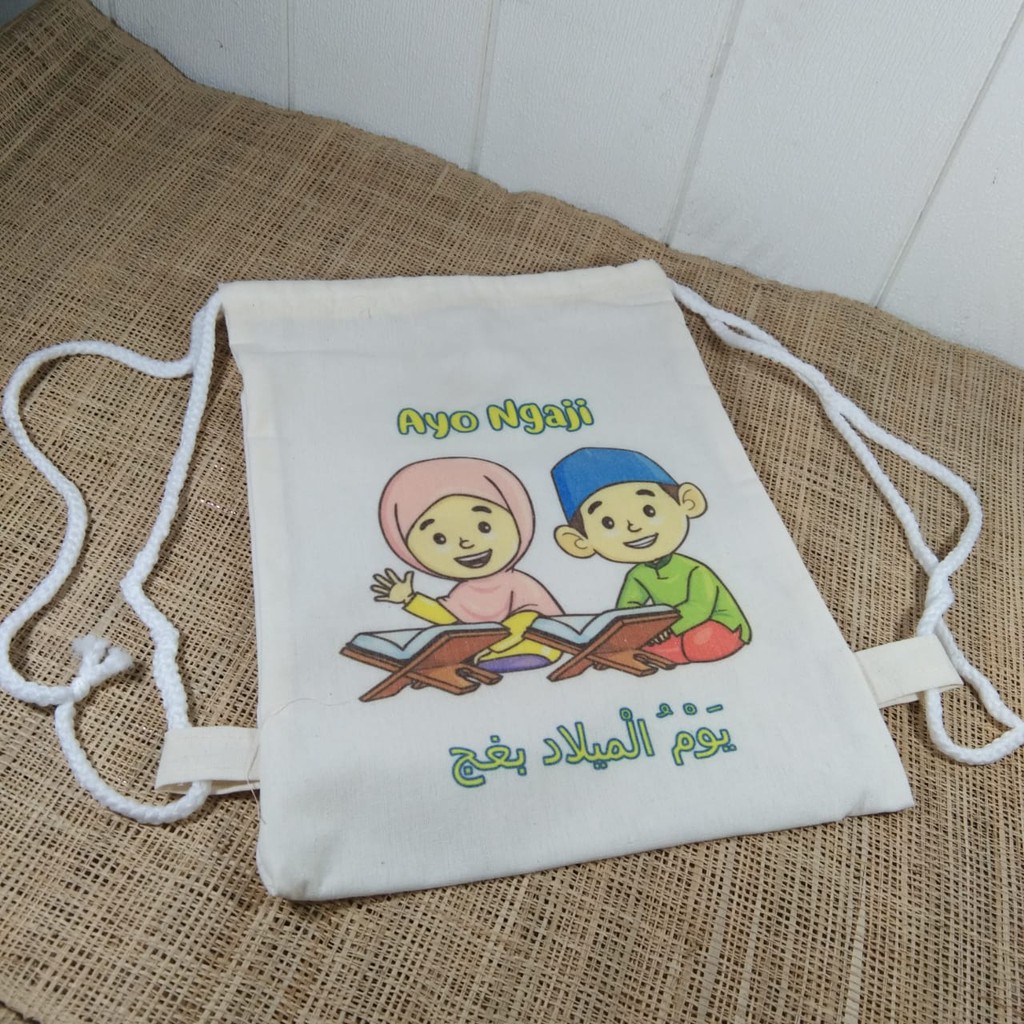 Tas Ultah Blacu String Bag Serut Backpack Custom Pakai Nama Murah terlaris 25x30cm