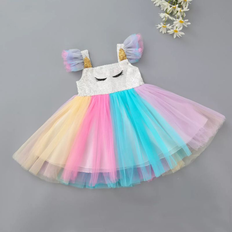 DRESS ANAK UNICORN GAUN PUTIH BABY GOWN ANAK PEREMPUAN GAUN TUTU ANAK PEREMPUAN GAUN TUTU ROK TILE A