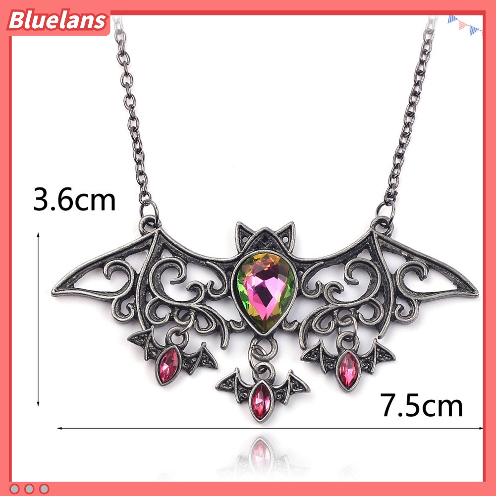 Kalung Liontin Kelelawar Aksen Berlian Imitasi Gaya Vintage Untuk Pesta Halloween