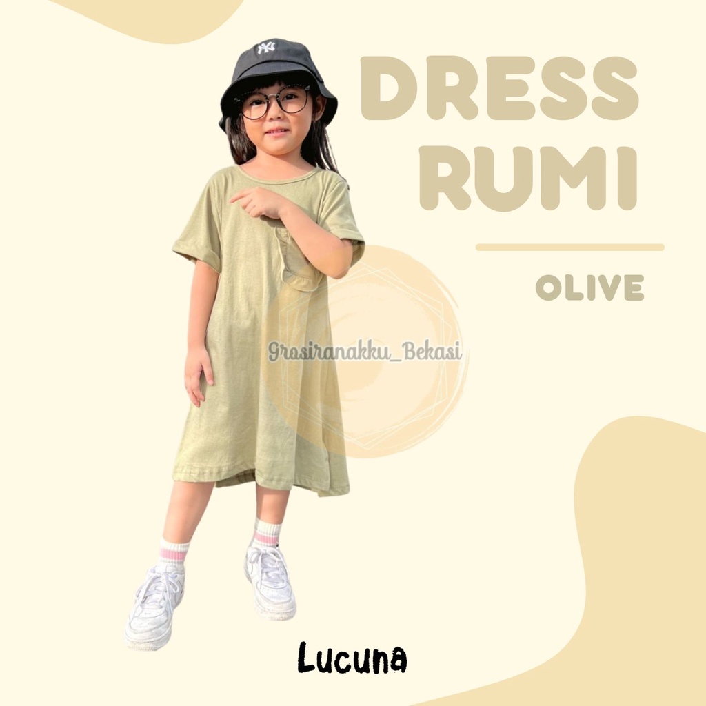 Dress Anak Oversize Lucuna Rumi Warna Olive Size 1-5thn