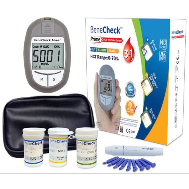 Benecheck Prime 3in1 / Alat cek GCU (Gula Darah, Kolesterol, Asam Urat)