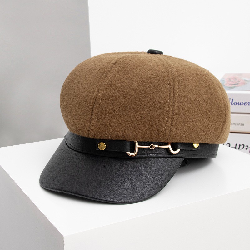 Topi Baret Bahan Kulit Gaya Vintage Korea Untuk Wanita