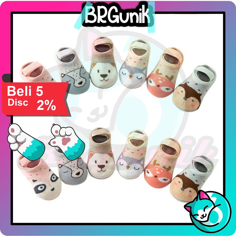 BRGUNIK Kaos Kaki Ankle Dengan Strap Motif Kartun Hewan Bahan Katun Anti Slip untuk Bayi R307