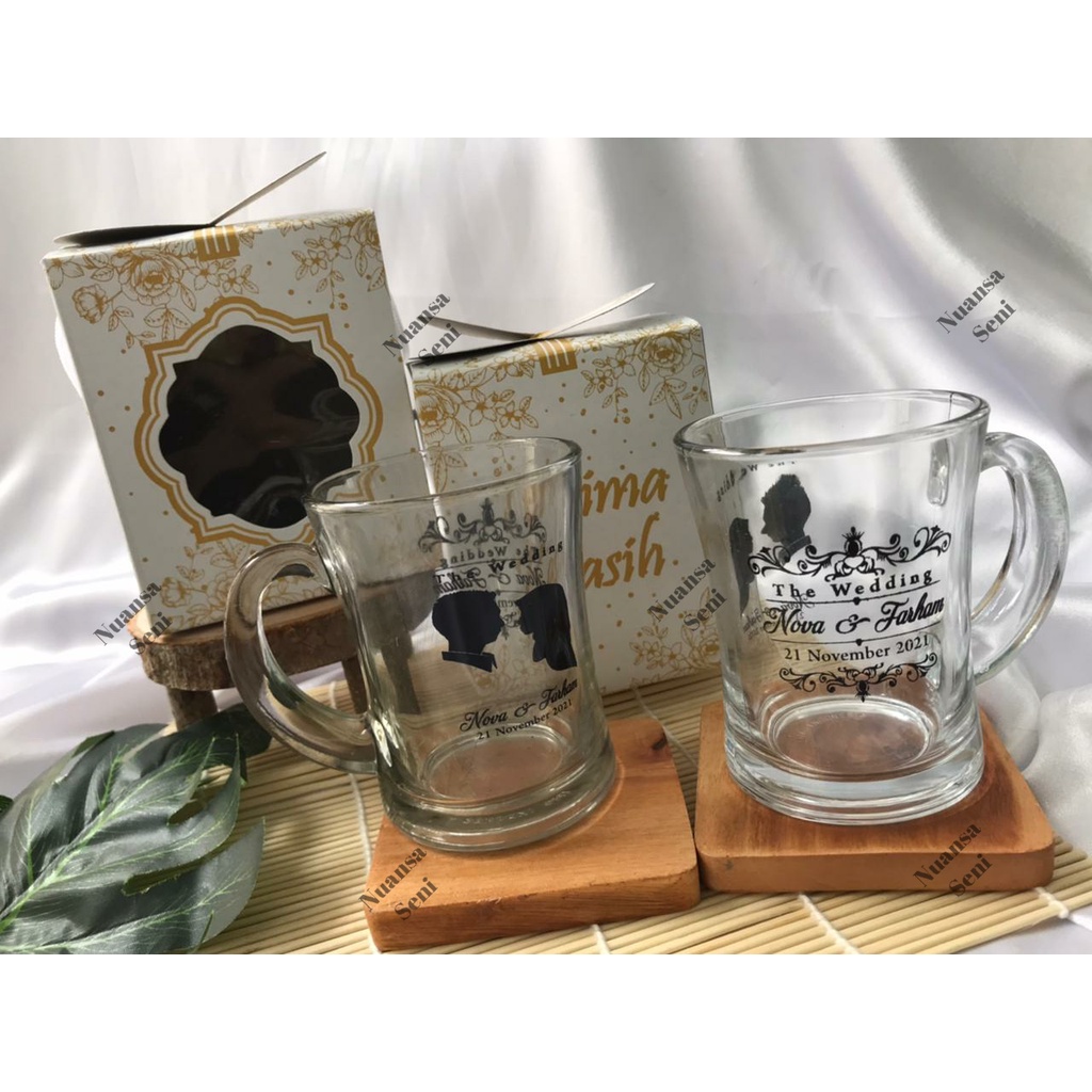 Jual Souvenir Pernikahan Gelas Gagang Kaca Gelas Slim Cl Cangkir Minum Mug Kopi Gelas Sablon 8379