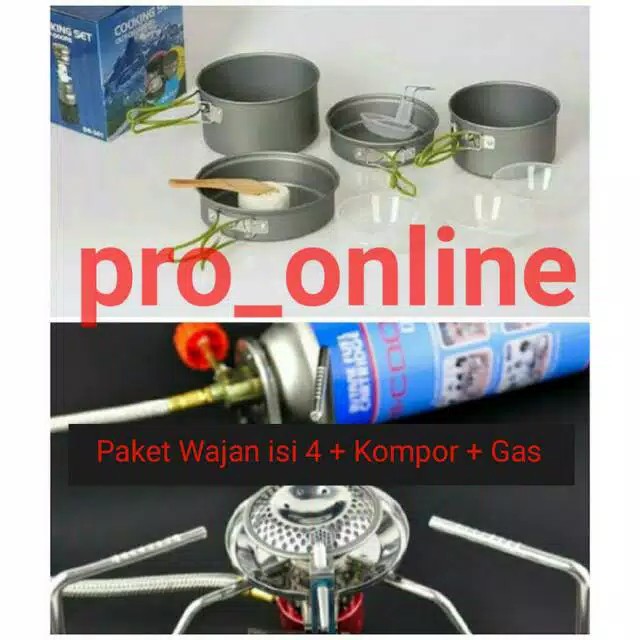 Paket Alat Masak Komplit 4 Wajan 1 kompor &amp; Gas Cooking Set DS301 &amp; KL S1 BIG Power Camping Outdor