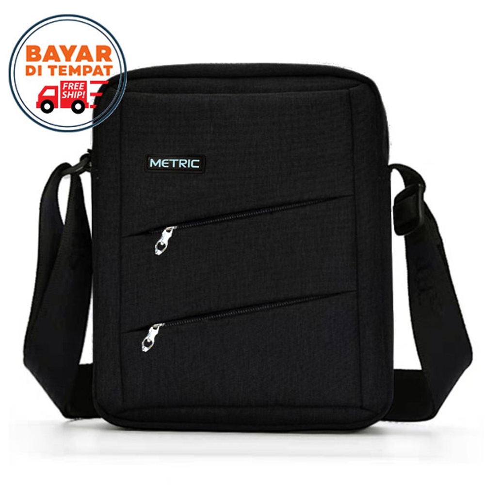 SHOPEE 6.6 SUPER SALE!! Tas Selempan Metric Bahan Micro Tas Slempang Pria Tas Slingbag Pria Murah Size 8 inch Crossbody Bag Tas Selempang Hangout Model Sporty Tas Smartphone dan Tablet #Black