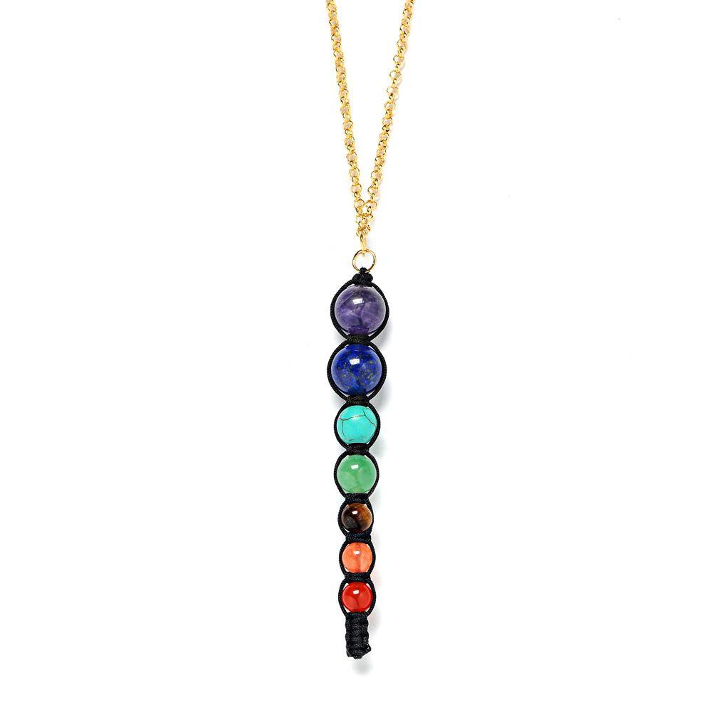 Kalung Manik-Manik Liontin Chakra Warna-Warni Untuk Wanita