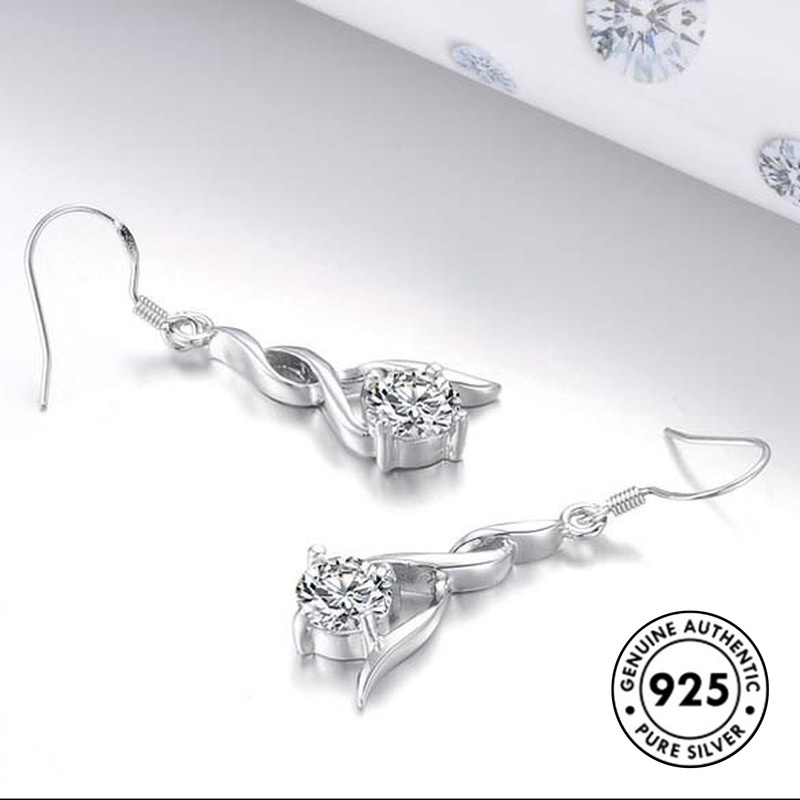 Anting Tusuk Sterling Silver 925 Desain Rumbai Hias Berlian Imitasi Elegan Untuk Wanita