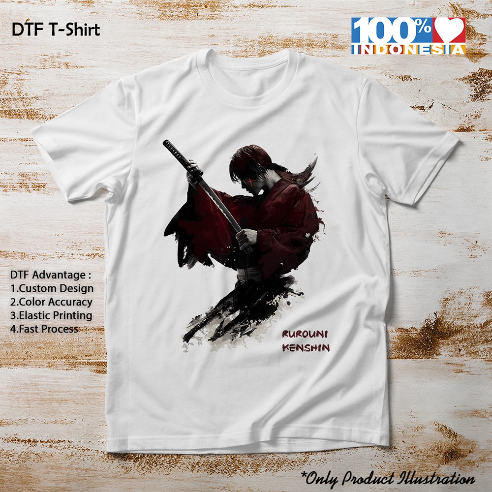 Kaos Pria Anime Rurouni Kenshin Himura Samurai X Batosai DTF Combed 30S Softstyle