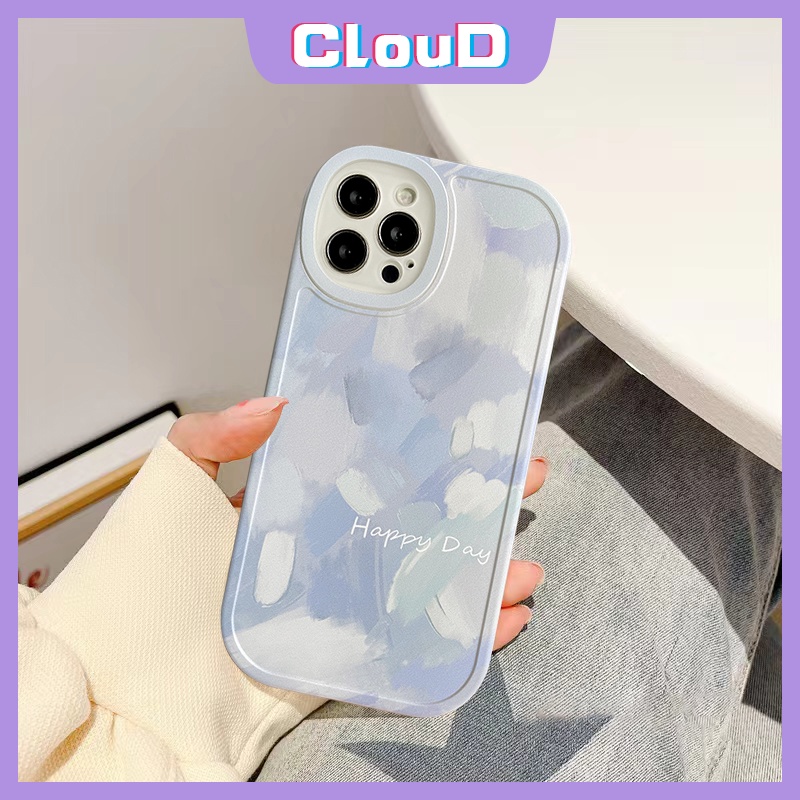 Ins Case Realme C53 9i C25s C35 C25Y C21Y C21 C25 C11 C31 C12 8i 7i C15 7 6 5s 6s 8 8pro C3 6i 5 C17 C20A C20 Case Retro Tinta Biru Lukisan Oval Pelindung Lensa Anti Jatuh Lembut Sarung