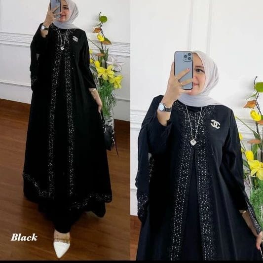 Nisa Arabian Abaya Kaftan Gamis Pesta Mewah Elegan Ceruty Babydoll Aksen Renda Dress Kondangan Baju Wanita Jumbo