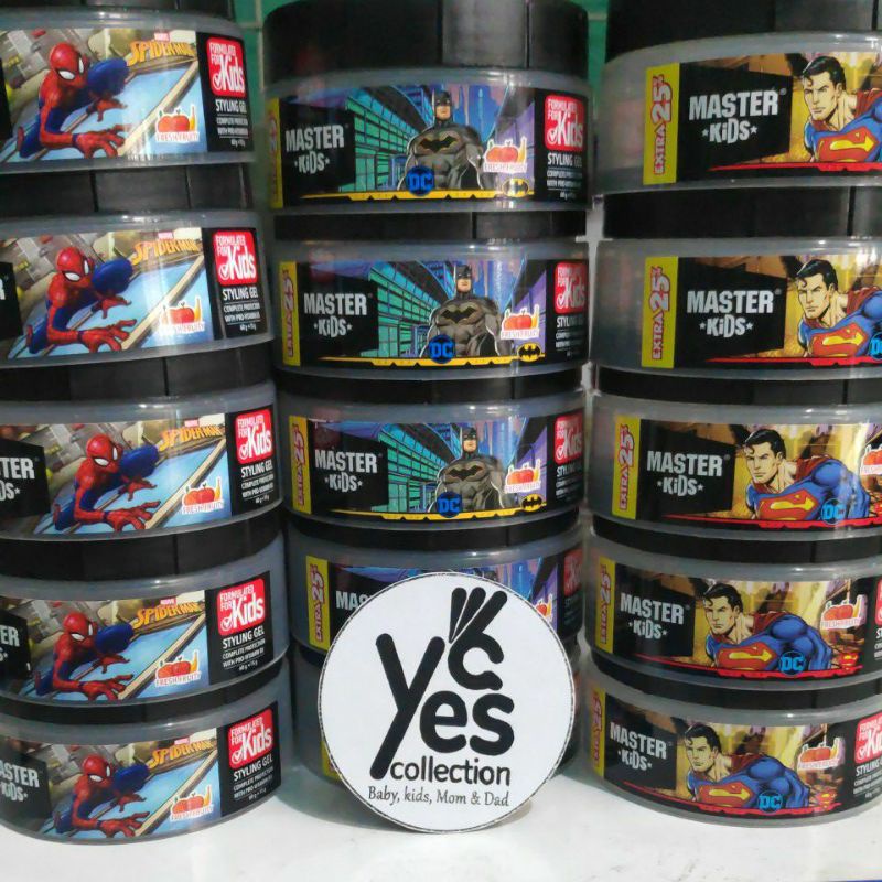 Master kids styling gel rambut 75 g anak Stayling superman badman spiderman pro vit B5 fresh fruits