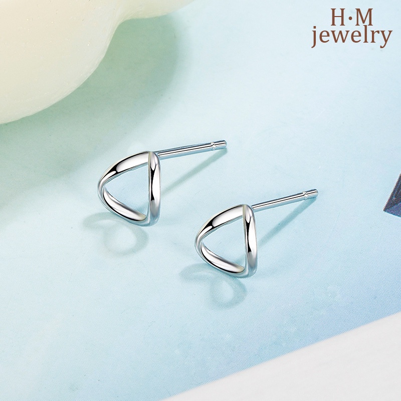 Anting Tusuk Sterling Silver 925 Desain Segitiga Simple Compact Untuk Wanita