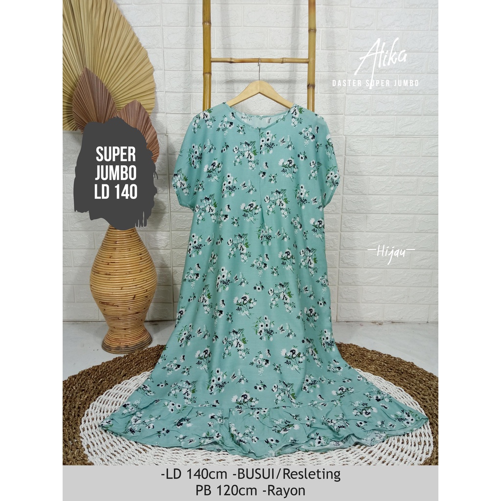 LD 140cm Daster Super Jumbo (42 Motif) (Part 2) dan  Daster Kaftan Viral LD 150cm Ruffle Big Size-Alika Hijau