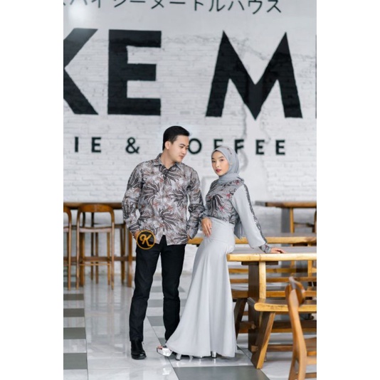 BAJU GAMIS COUPLE SUAMI ISTRI WARNA ABU ABU MEWAH GLAMOR EXCLUSIVE PASANGAN KELUARGA LEBARAN TERBARU