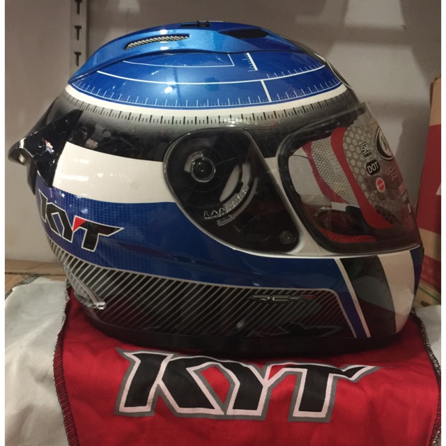 Helm KYT R-10 Full Face Motif Biru Abu 100% Original