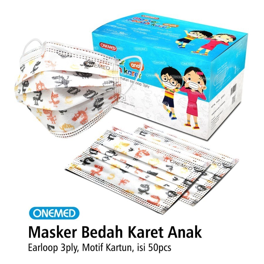 Onemed Masker Bedah Karet Anak Earloop 3 ply 3ply isi 50 pcs