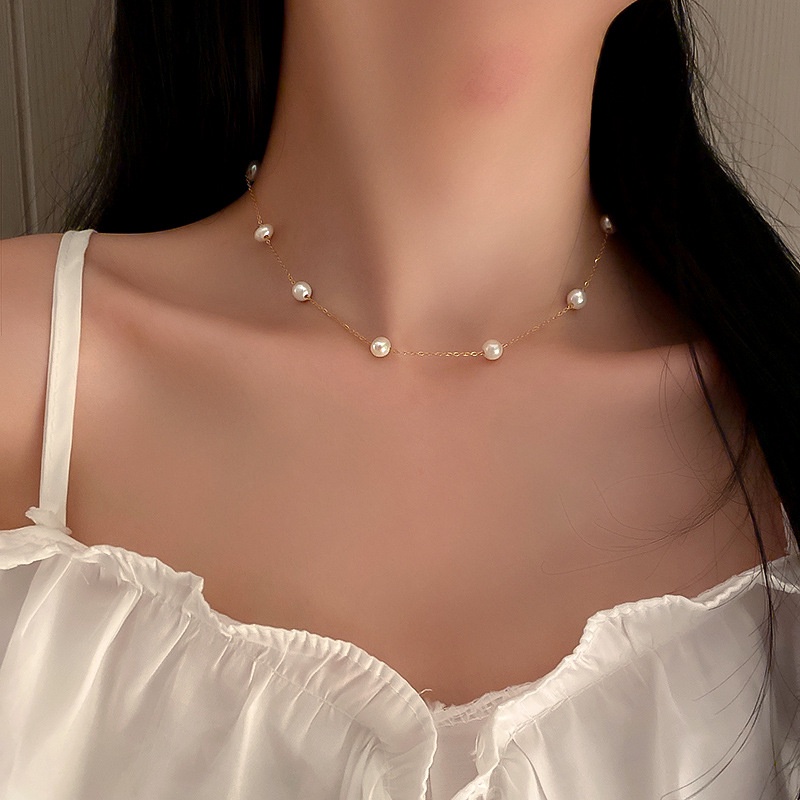 Elegant Fashion Pearl Chain Necklace Temperament Clavicle Chain for Women Fashion Jewelry Accessories