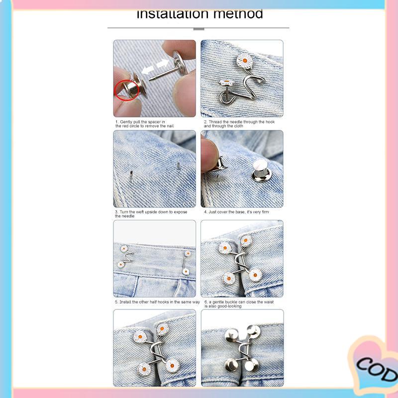 COD❤️ Kuku Gratis Pinggang Dilepas Penutup Tombol Jeans Penyesuaian Tombol Logam Adjustable Kancing