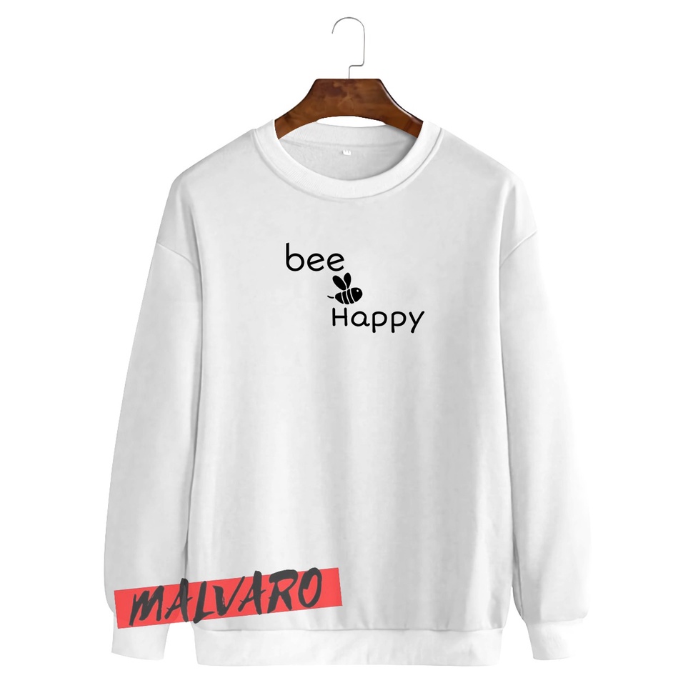 MALVARO-Sweater Crewneck / Crewneck Pria Wanita / Sweater Motif Bee Happy