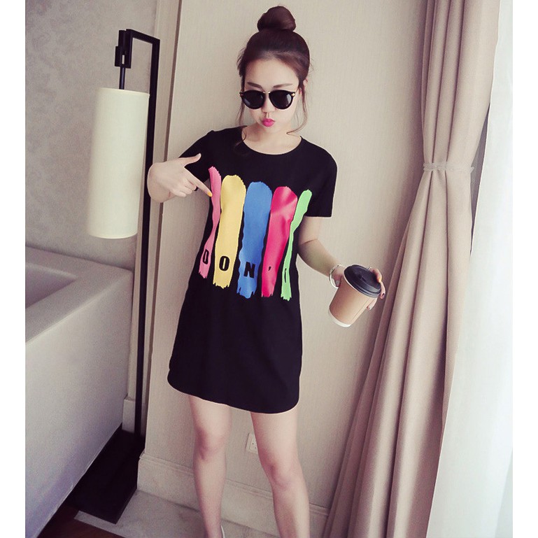 T-shirt Big Size Rok Dress Korean Style Rok Casual Santai Leher Bulat Rok Longgar Cantik Adem Nyaman