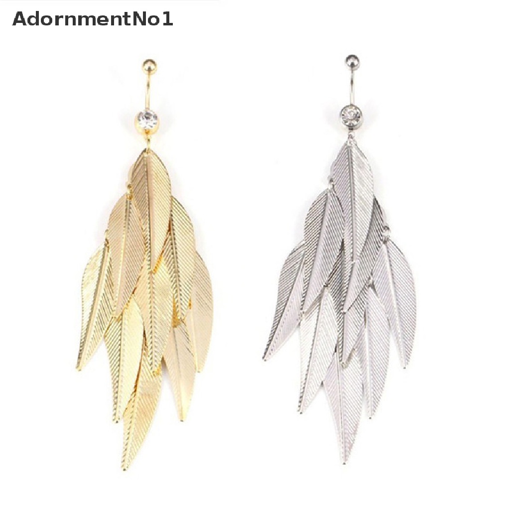 (AdornmentNo1) Anting Tindik Perut / Pusar Model Daun Rumbai Bahan Stainless Steel Untuk Wanita