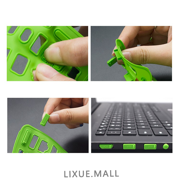 Lixue 16pcs / Set Plug Pelindung Port Laptop / Notebook Bahan Silikon Elastis Anti Debu