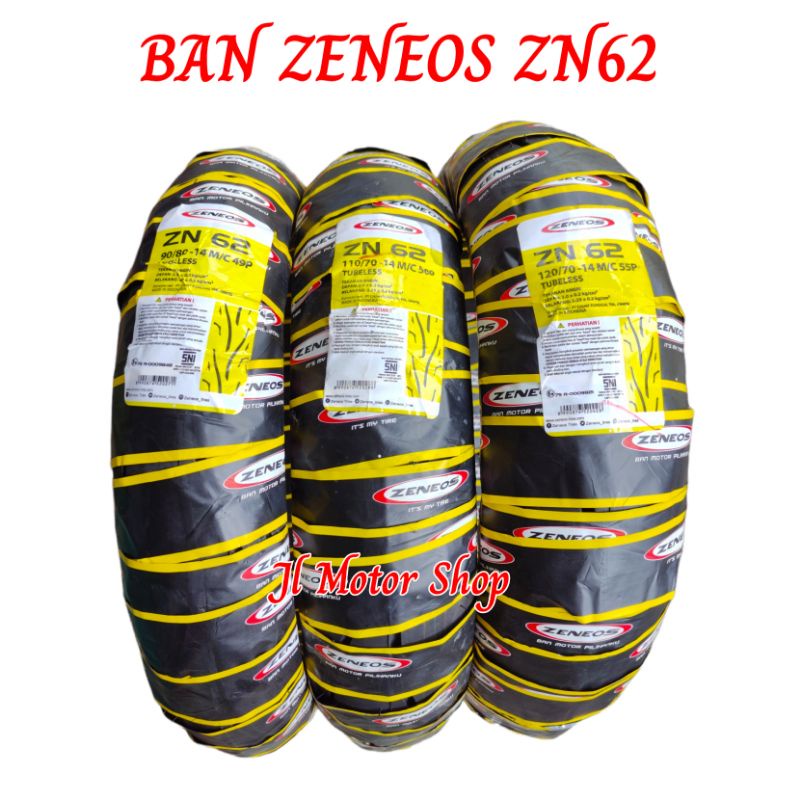 SEPASANG BAN ZENEOS ZN62 80/80 90/80 100/80 110/70 120/70 RING 14 - BAN ZENEOS ZN62 80 80 90 80 100 80 110 70 120 70 140 70 RING 14 TUBELESS DEPAN BELAKANG NOT MAXXIS FDR IRC SWALLOW