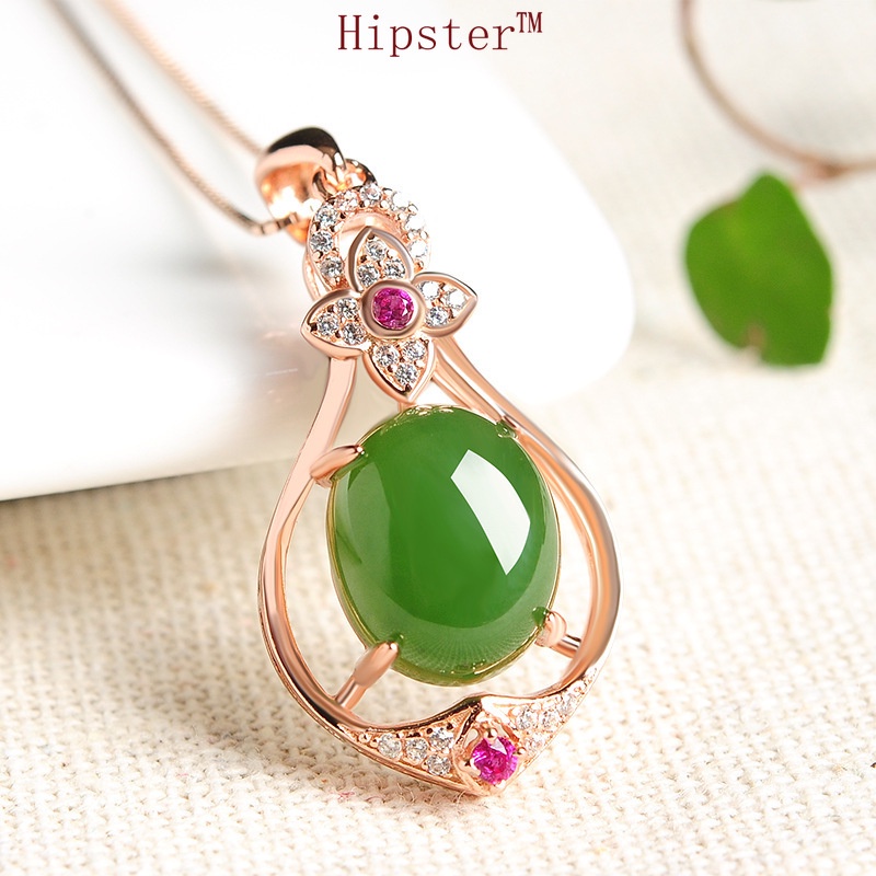 Hot Sale Trend Rose Gold Diamond Fashion Hotian Jade Pendant Necklace