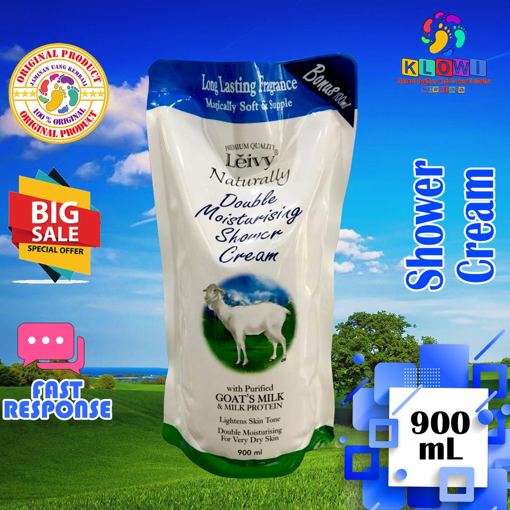 Leivy Shower Cream Goat Milk Reff 900Ml Sabun Mandi  Body Wash