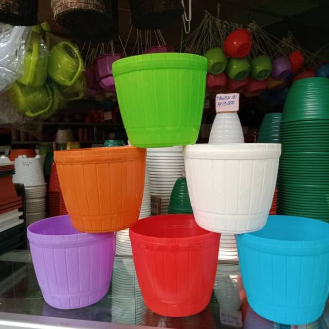 Pot bunga warna warni lovenia 22cm - gentong kayu