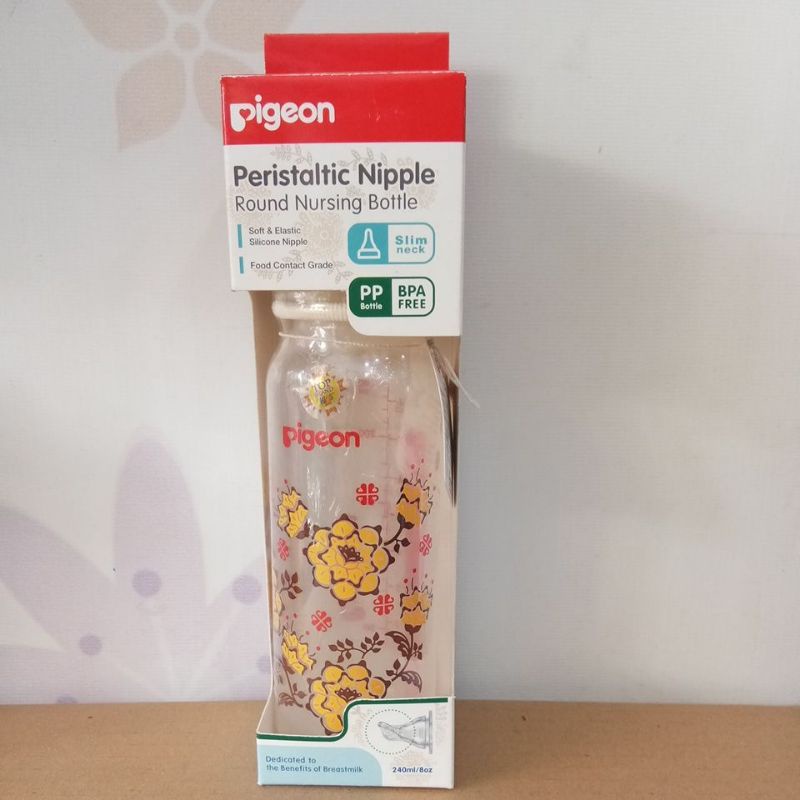 PIGEON PERISTALTIC NIPPLE ROUND NURSING BOTTLE BATIK M(4,5BULAN) 240ML/8oZ