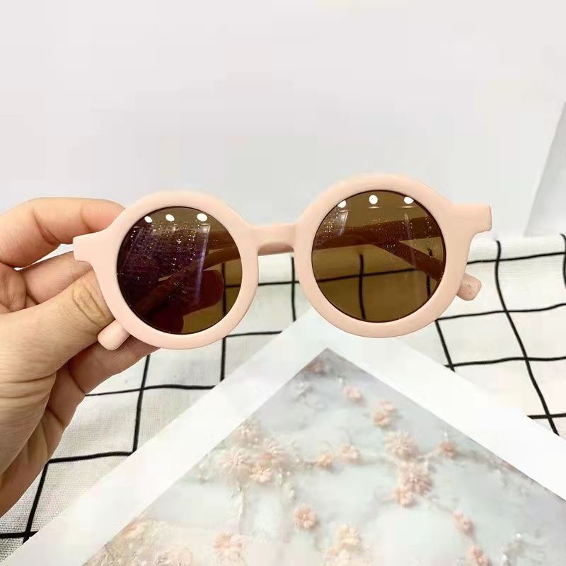 Kacamata Hitam Bingkai Bulat Anti Ultraviolet Anak/Laki-Laki Perempuan Fashion Import-Pink