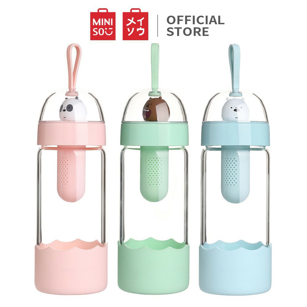 Miniso official We Bare Bears clear glass bottle / botol minum kaca / botol minum lucu