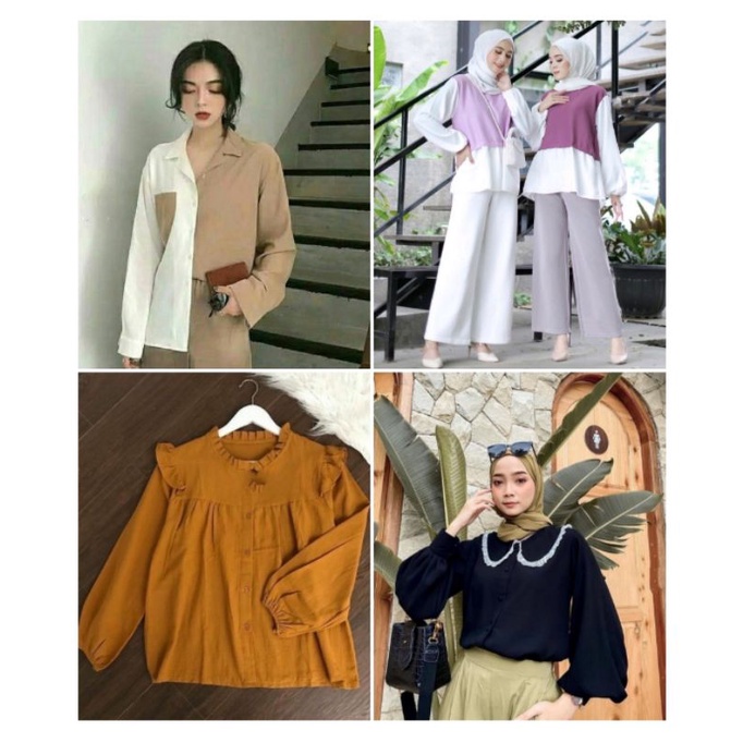 KEMEJA MEGAN KANCING // KEMEJA KOMBINASI CRINKLE SIZE XL LD 105 - 110 CM // SEV BLOUSE POLOS 1123 // BLOUSE TERLARIS