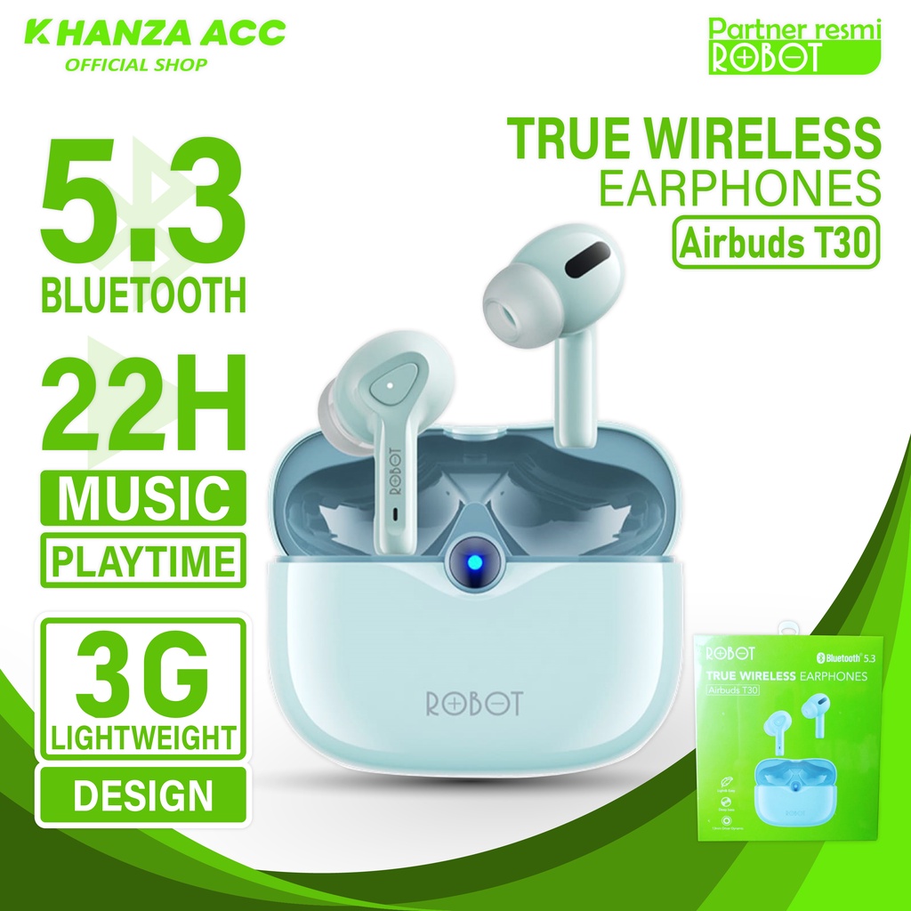 KHANZAACC ROBOT T30 Earphone Bluetooth Airbuds Earphone True Wireless Earbuds Headset