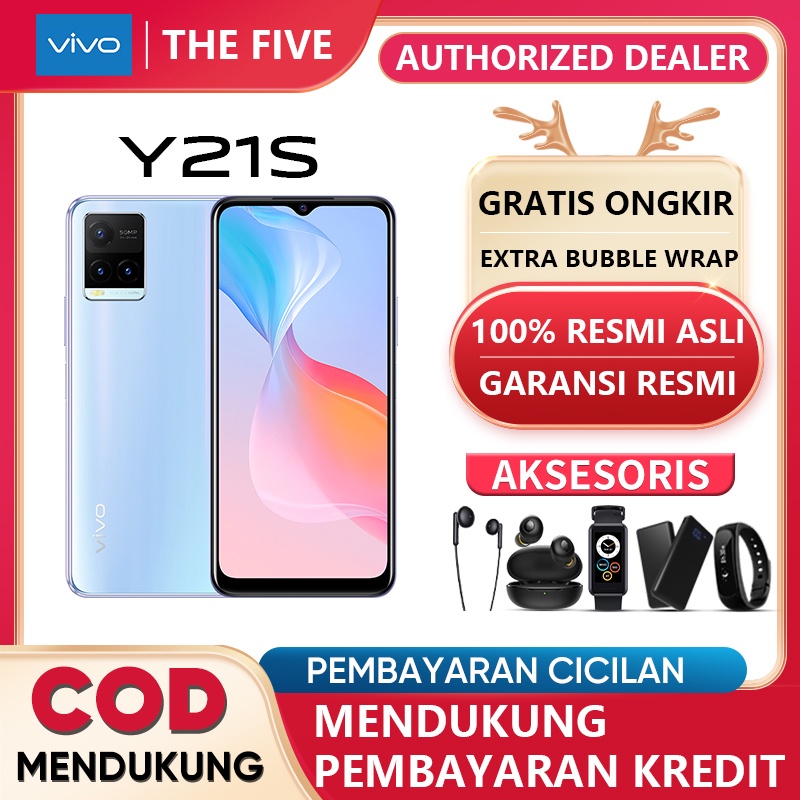 HP Vivo Y21 RAM 4GB ROM 64GB vivo Y21S 4+128GB Helio P35 6.51inch 13MP camera 5000mAh 18W fast charge Garansi resmi COD-y21s/White 4+128*