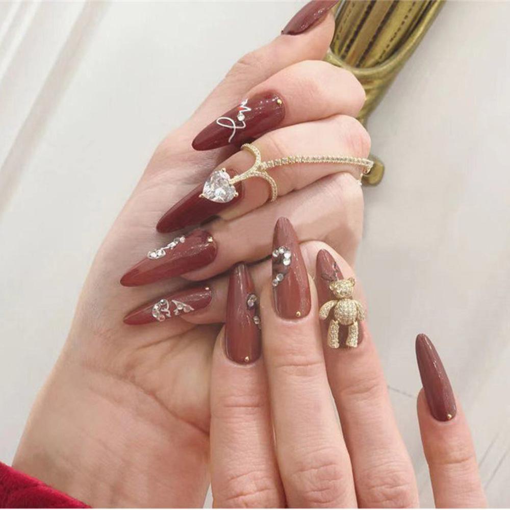 Mxbeauty 3D Kuku Rhinestones Emas Rose Gold Mewah Zirkon Shiny Kristal Beruang Kuku Perhiasan