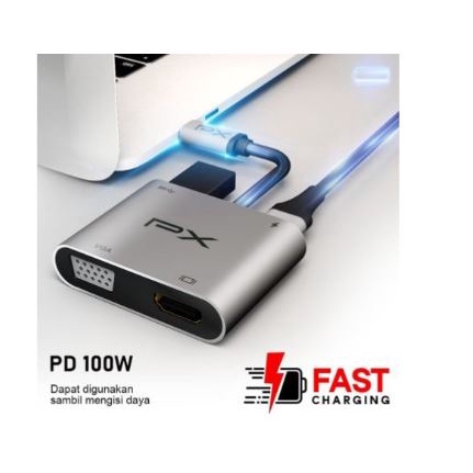 Type c thunderbolt 3 to hdtv vga pd Usb 3.0 hub px 4in1 4k 1080p 100w 5Gbps for laptop pc android ios uch-14 uch14