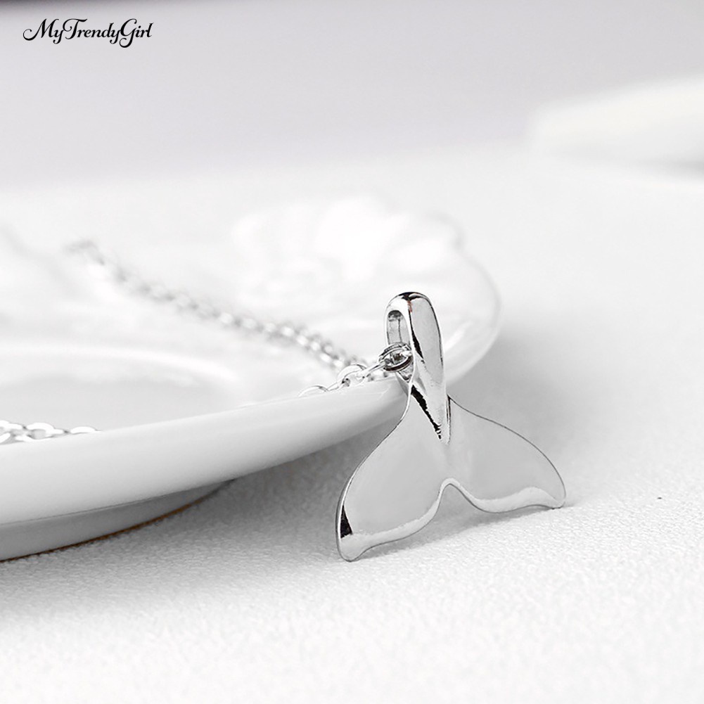 Fashion Manis Glossy Mermaid Fish Tail Pendant Kalung Rantai Klavikula