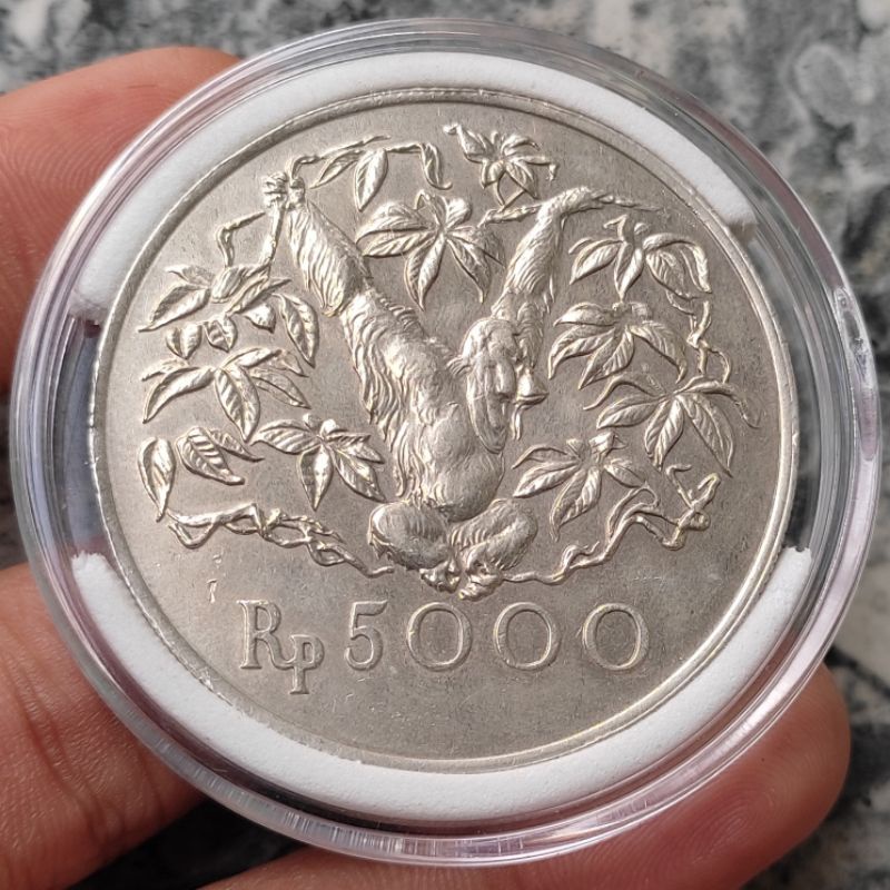 Uang Koin Perak Kuno 5000 Rupiah Orangutan Tahun 1974 Silver Coin
